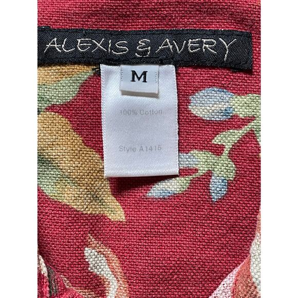 Alexis & Avery 100% Cotton Red Floral Denim Button Front Jacket Size Medium - Picture 4 of 7